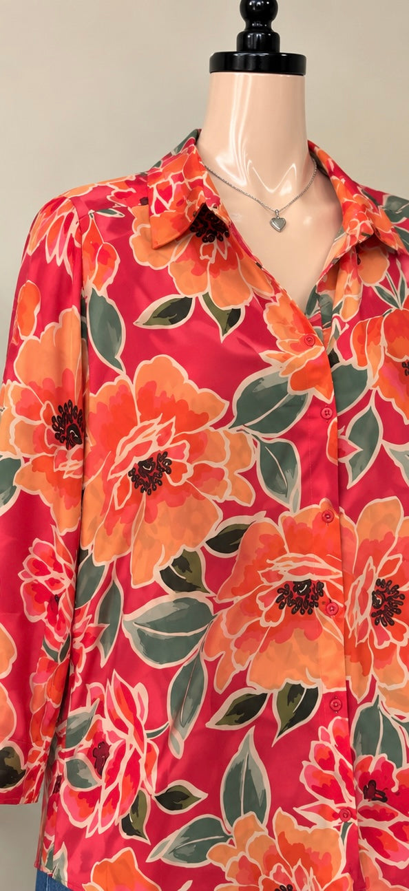 Blusa Floral Roja de Manga Larga