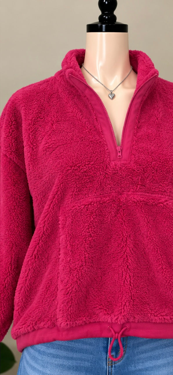 Sudadera de Borrega Fucsia con Cierre