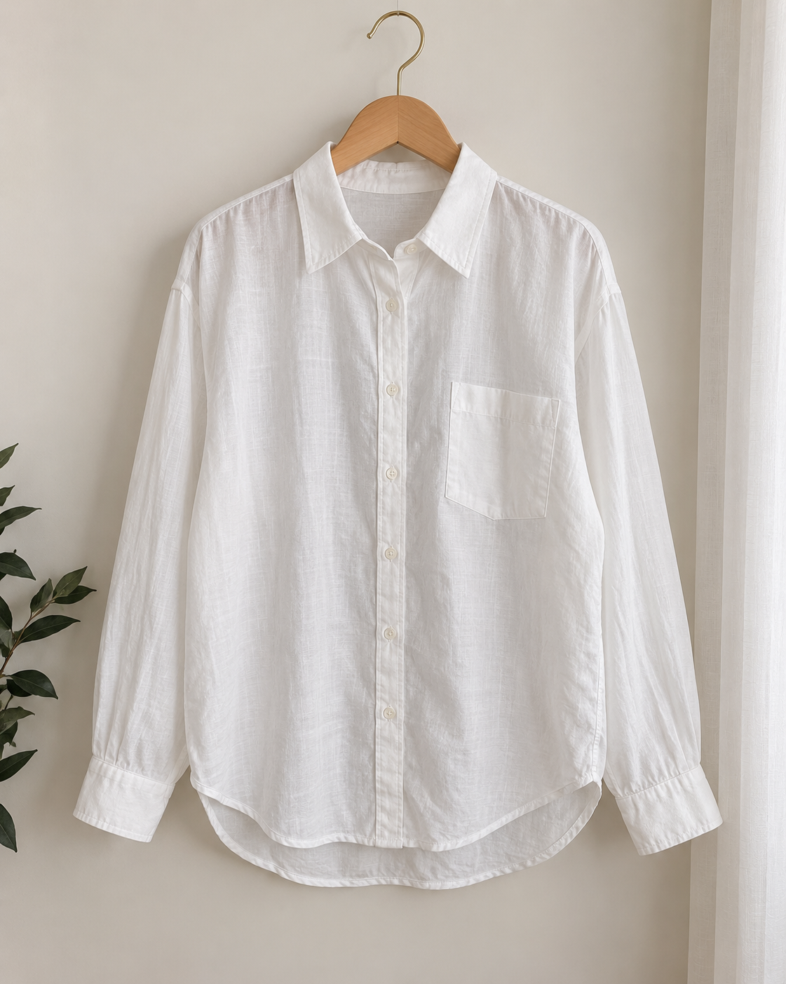 Camisa Blanca de Lino con Bolsillo