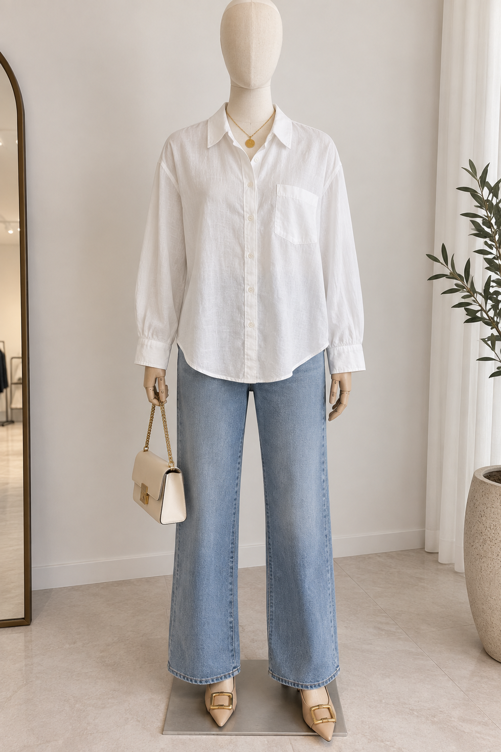 Camisa Blanca de Lino con Bolsillo