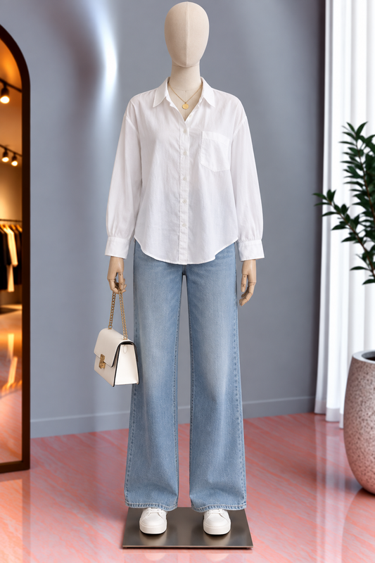 Camisa Blanca de Lino con Bolsillo