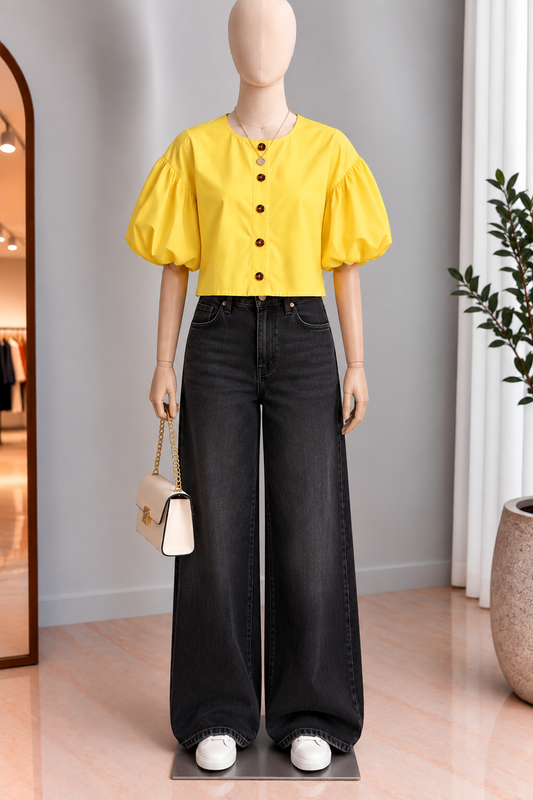Blusa Amarilla con Manga Globo