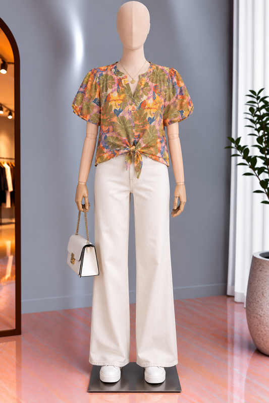 Blusa Floral Multicolor con Nudo Frontal