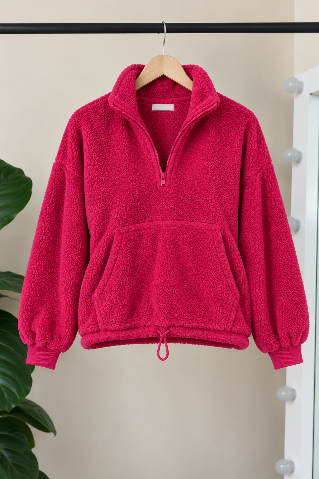 Sudadera de Borrega Fucsia con Cierre