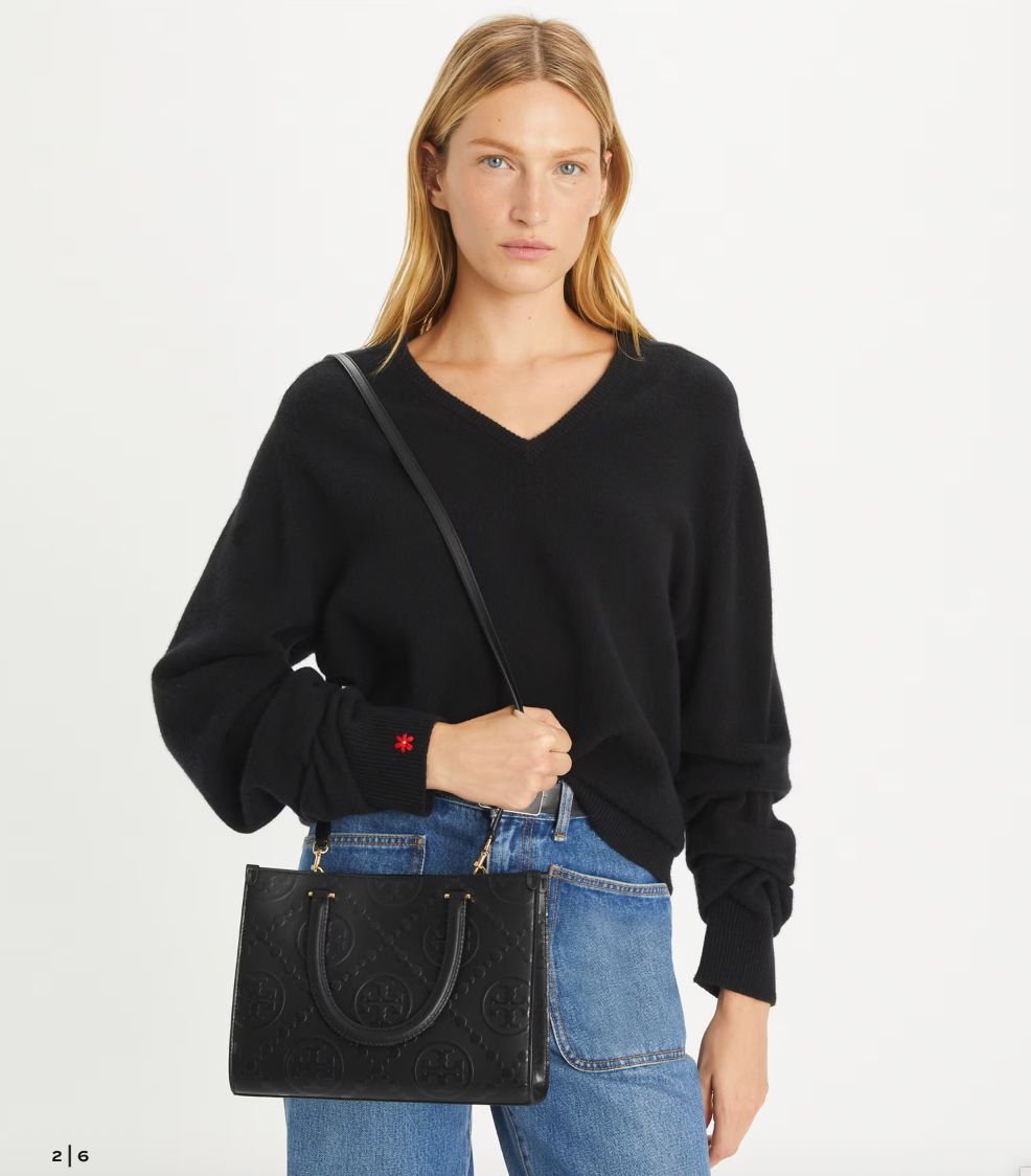 Tory T Monogram Top-Handle Embossed Tote