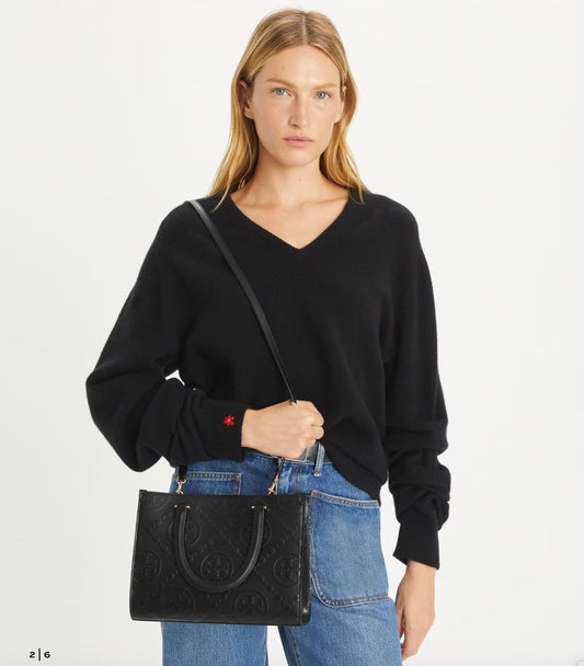 Tory T Monogram Top-Handle Embossed Tote