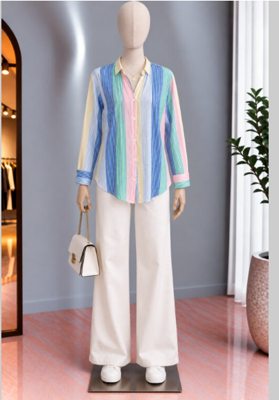 Camisa Multicolor de Rayas con Manga